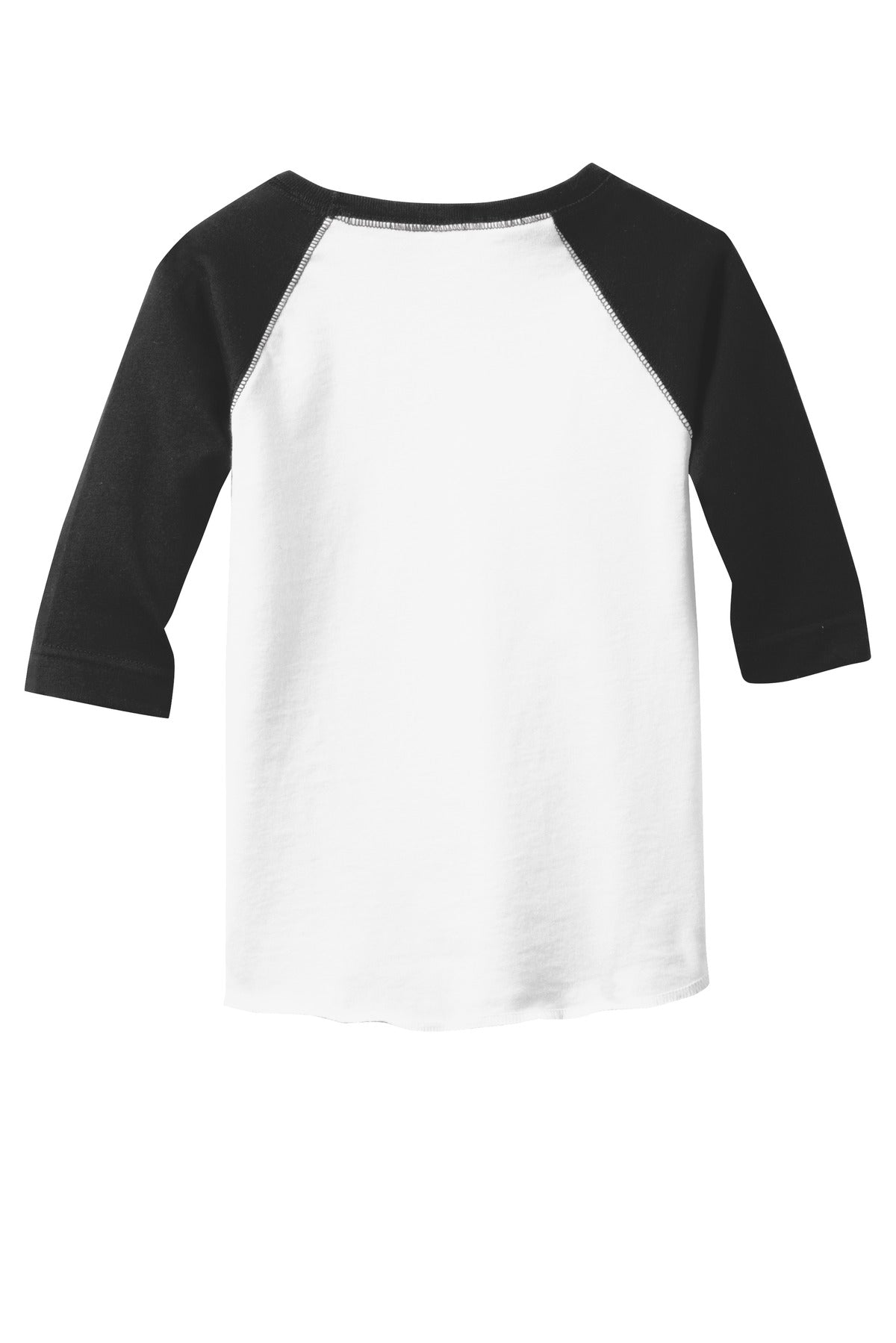 Rear View of White/Black DISCONTINUED Rabbit Skins Toddler Baseball Fine Jersey Tee. RS3330