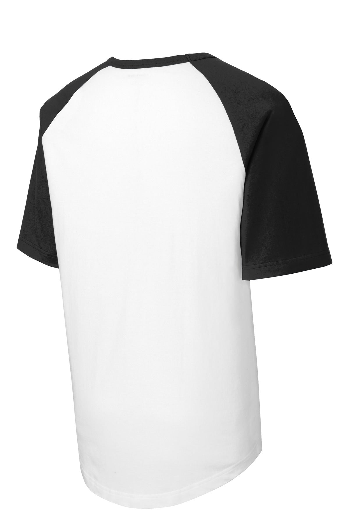 Rear View of White/Black Sport-Tek Youth Short Sleeve Colorblock Raglan Jersey. YT201