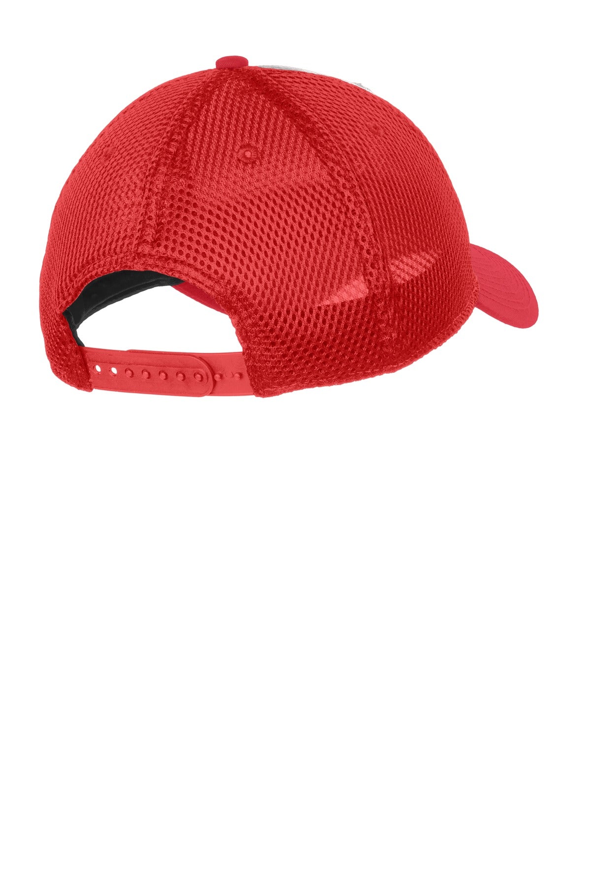 Rear View of White/Scar Red New Era Snapback Contrast Front Mesh Cap. NE204