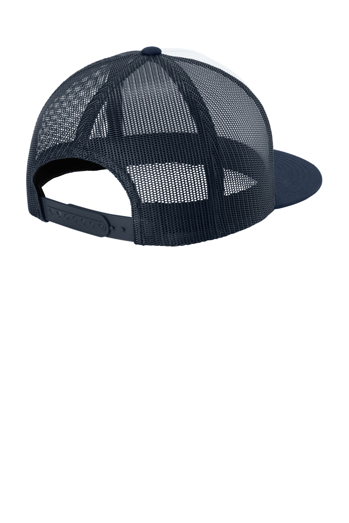 Rear View of Wh/TNv/TNv Sport-Tek YP Classics 5-Panel Classic Trucker Mesh Back Cap. STC38