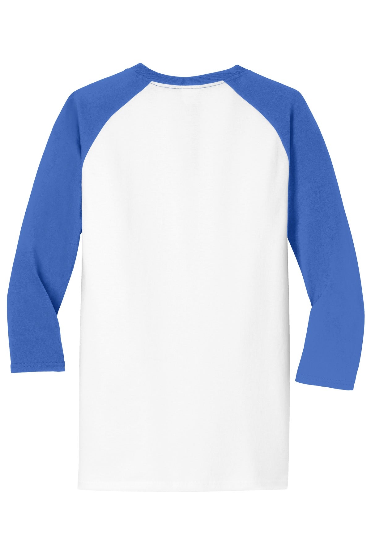Rear View of Wht/Royal Port & Company Core Blend 3/4-Sleeve Raglan Tee. PC55RS