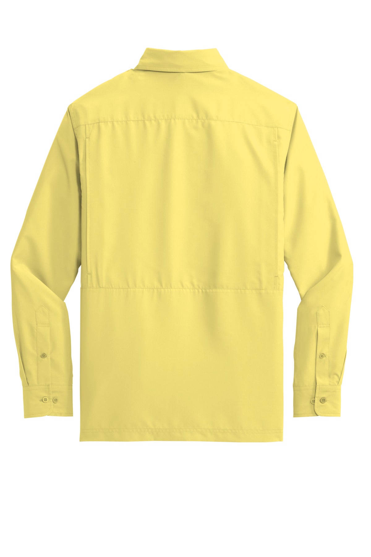 Rear View of Yellow Port Authority Long Sleeve UV Daybreak Shirt W960