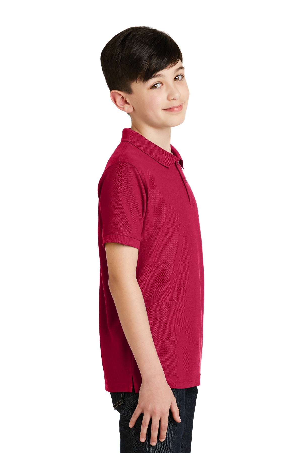 Red Port Authority Youth Silk Touch Polo. Y500