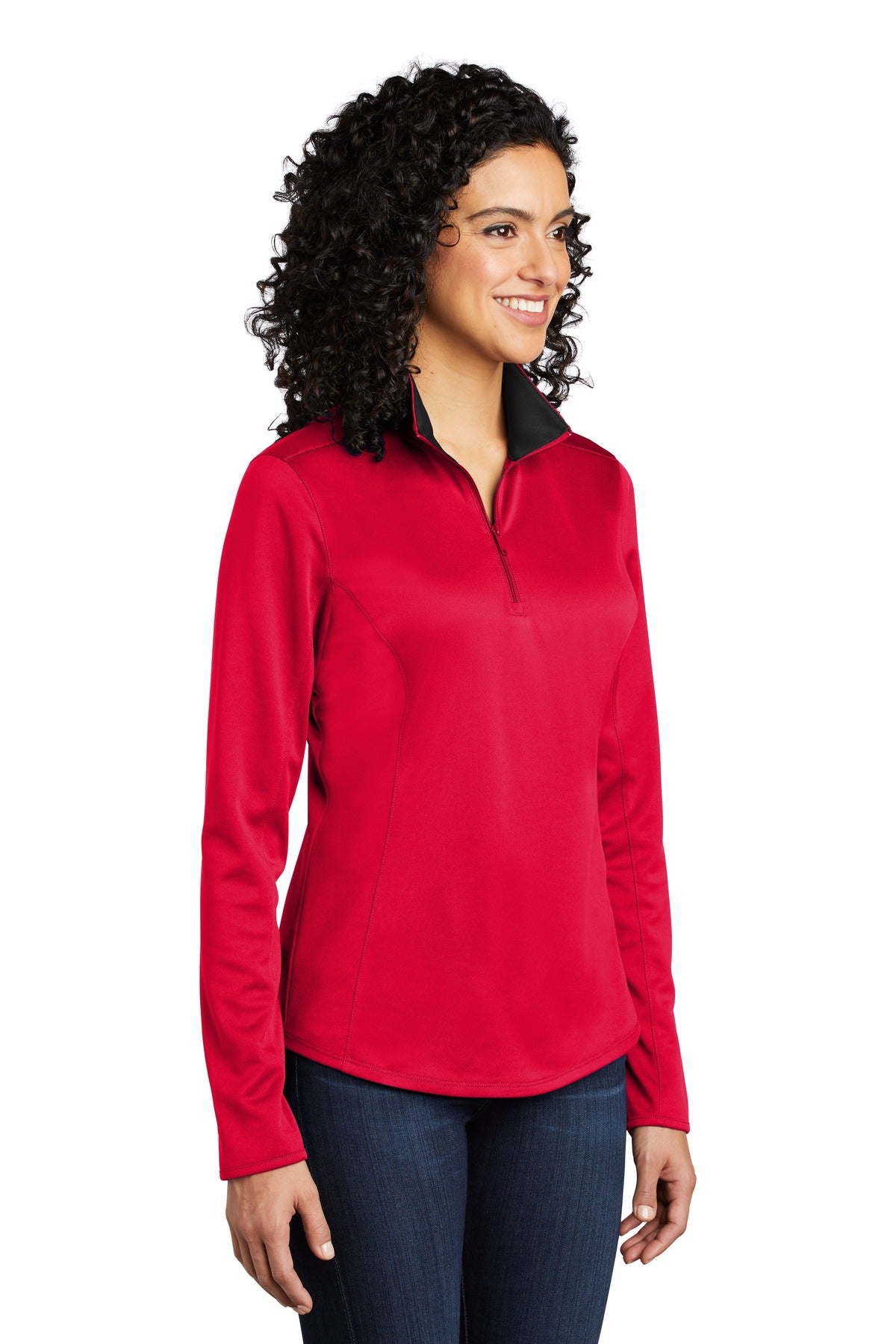Red/Black Port Authority Women's Silk Touch Performance 1/4-Zip LK584
