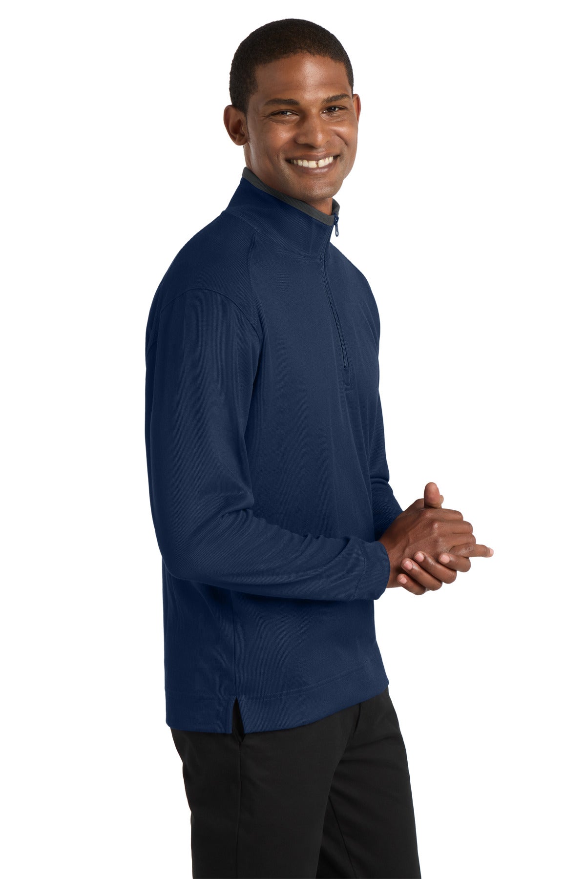 Reg Bl/Iron Gy Port Authority Vertical Texture 1/4-Zip Pullover. K805