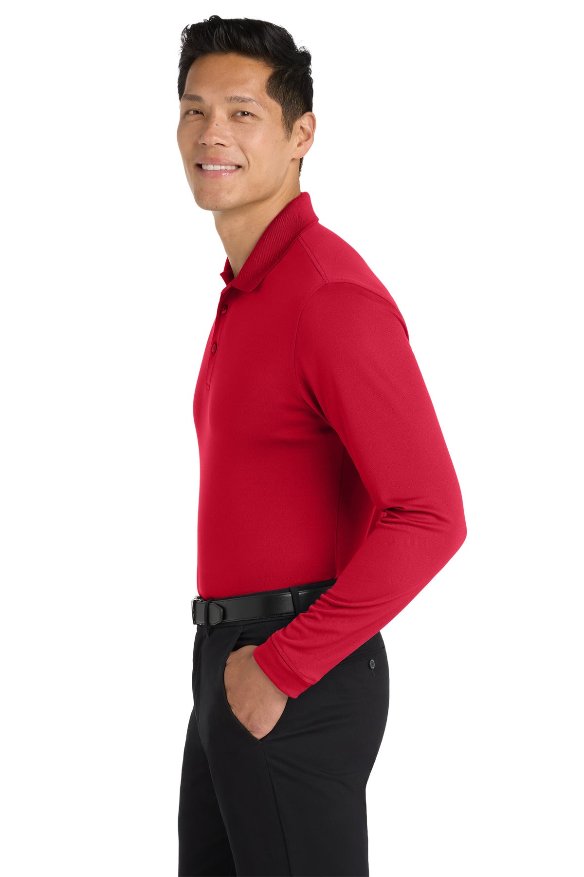 Rich Red Port Authority Dry Zone UV Micro-Mesh Long Sleeve Polo K110LS