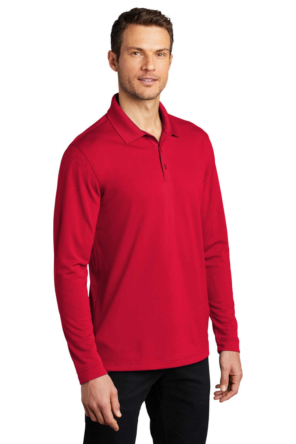 Rich Red Port Authority Dry Zone UV Micro-Mesh Long Sleeve Polo K110LS