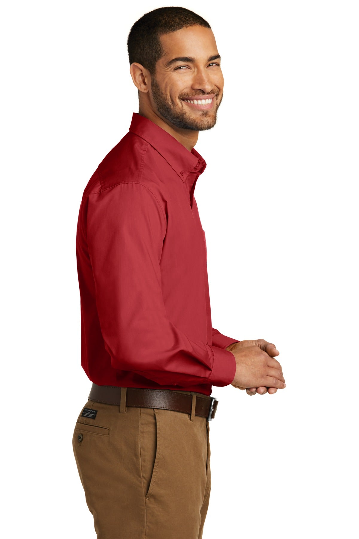 Rich Red Port Authority Long Sleeve Carefree Poplin Shirt. W100