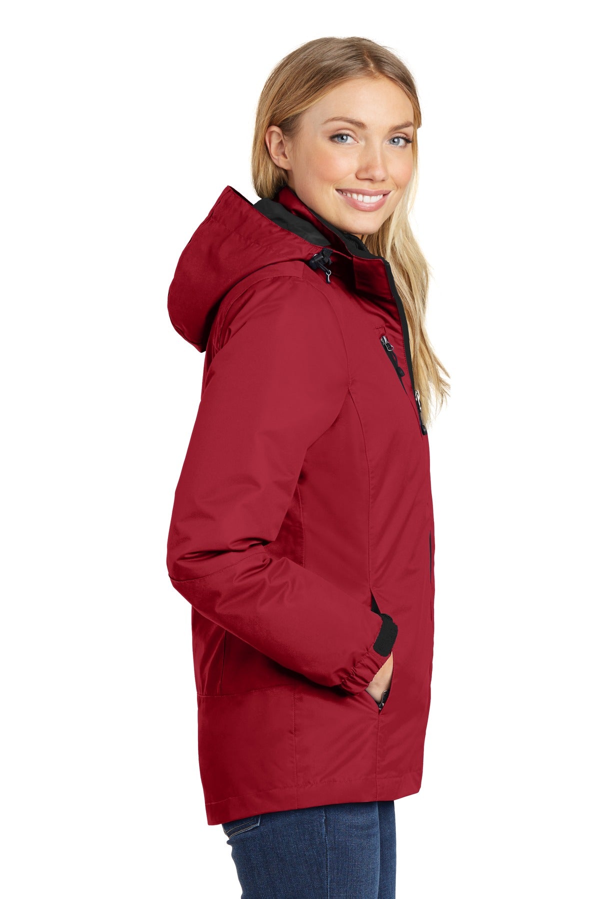 Rich Red/Black Port Authority Women's Vortex Waterproof 3-in-1 Jacket. L332