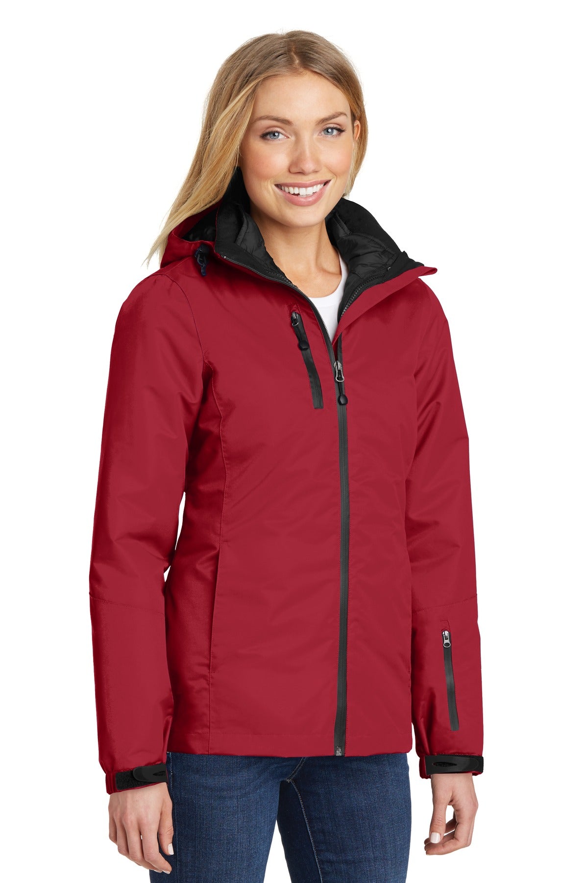 Rich Red/Black Port Authority Women's Vortex Waterproof 3-in-1 Jacket. L332