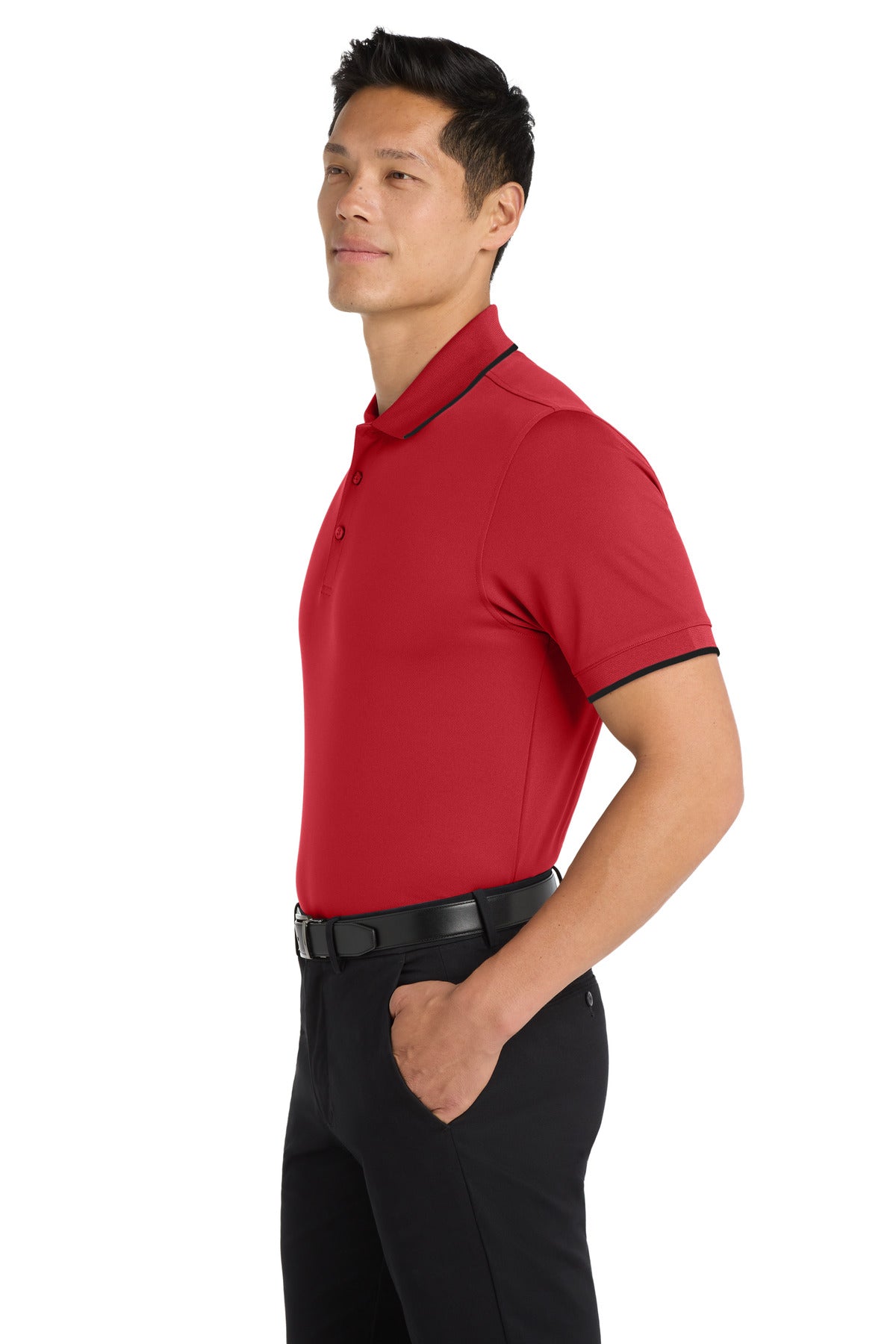 Rich Red/Dp Bk Port Authority Dry Zone UV Micro-Mesh Tipped Polo. K111