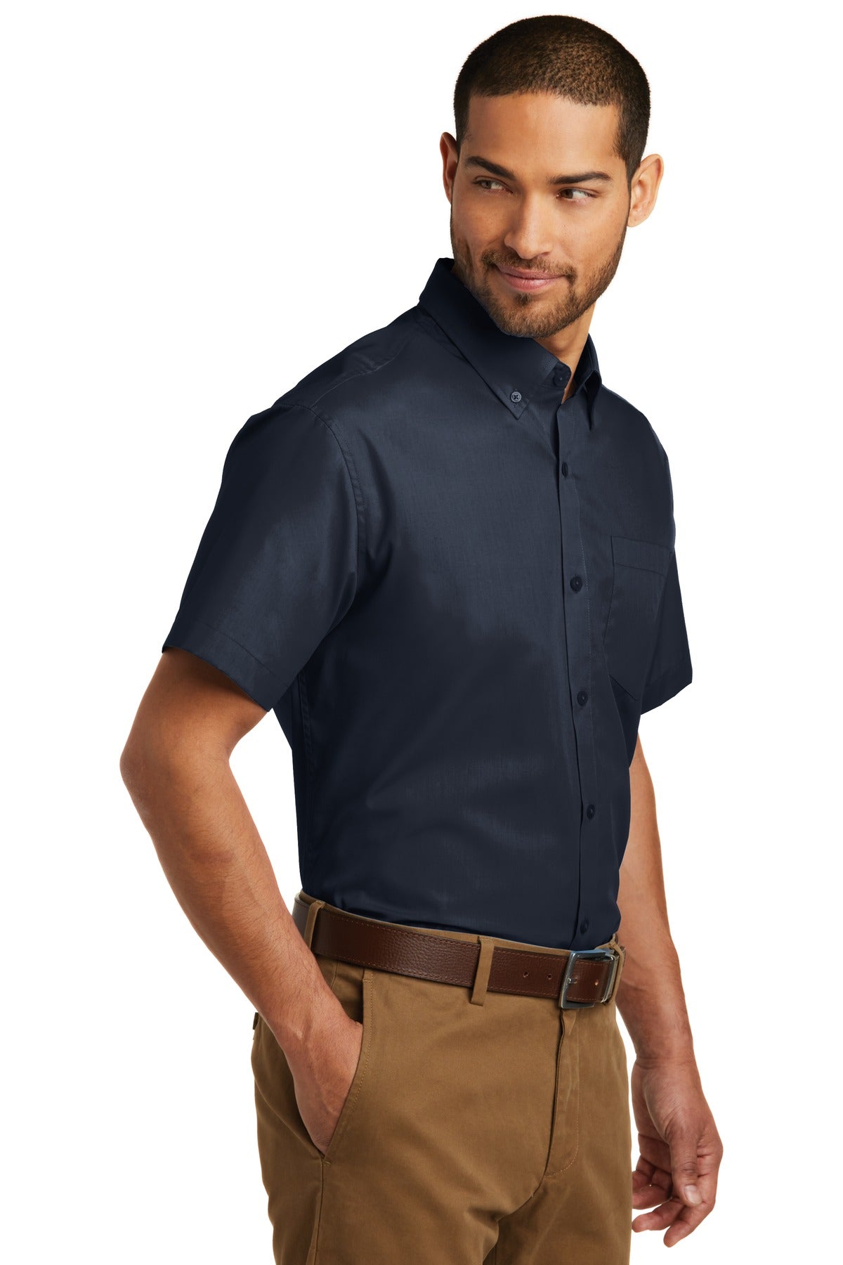 River Blue Nvy Port Authority Short Sleeve Carefree Poplin Shirt. W101