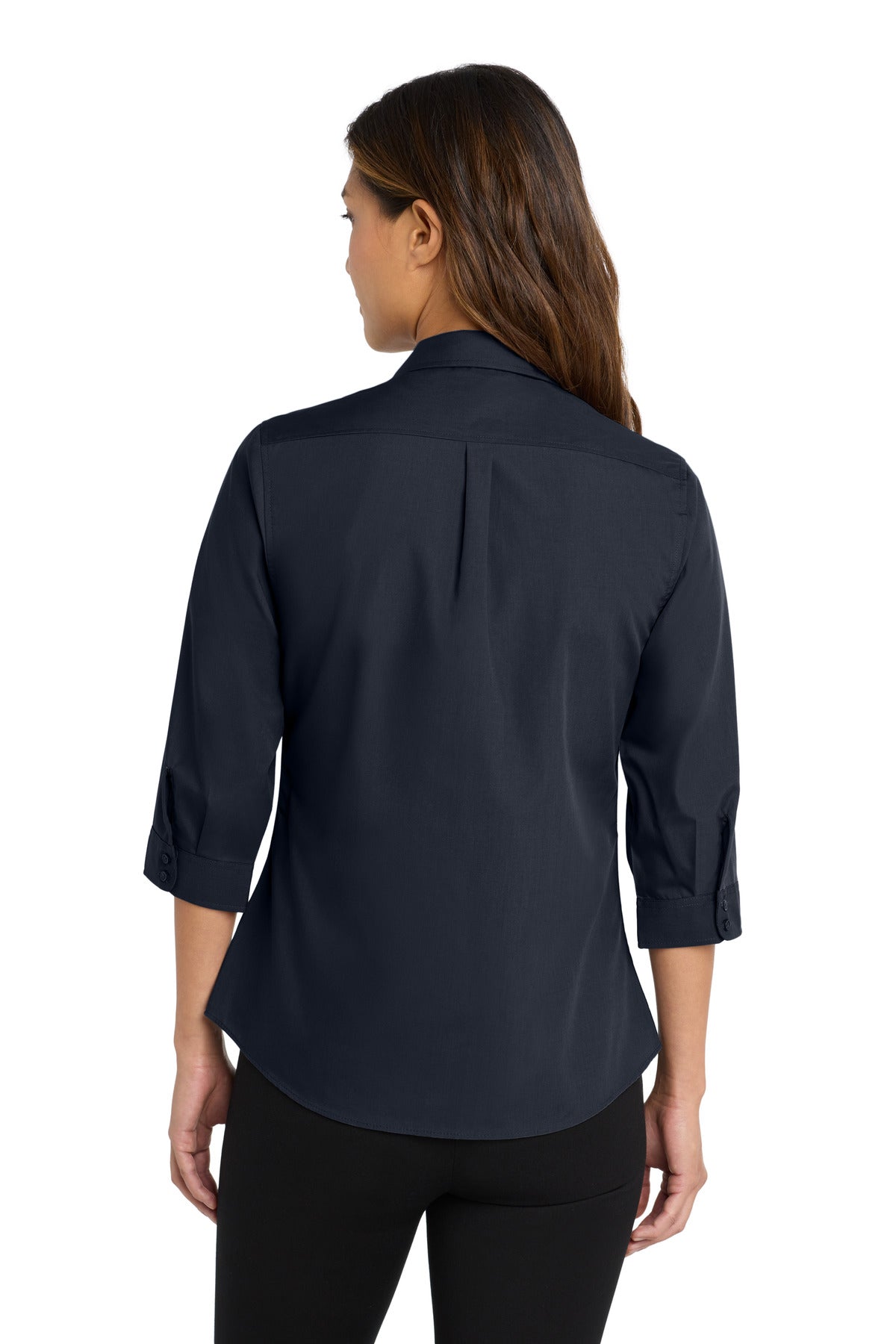 River Blue Nvy Port Authority Women's 3/4-Sleeve Carefree Poplin Shirt. LW102