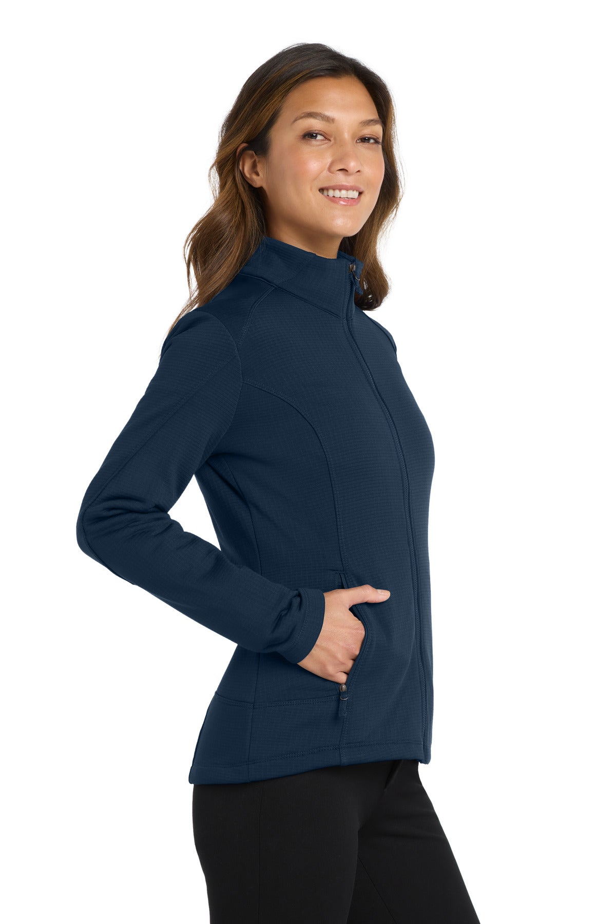 River Blue Nvy Port Authority Women's Grid Fleece Jacket. L239