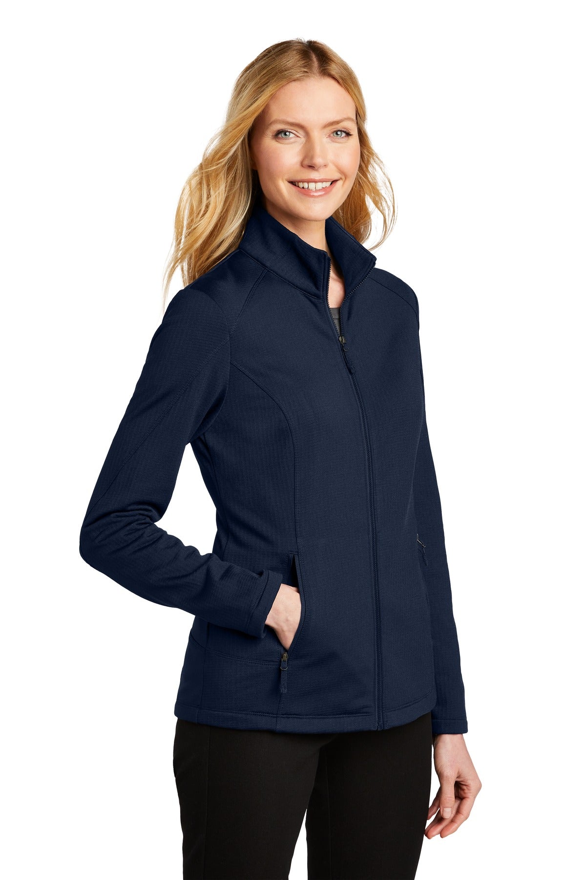 River Blue Nvy Port Authority Women's Grid Fleece Jacket. L239
