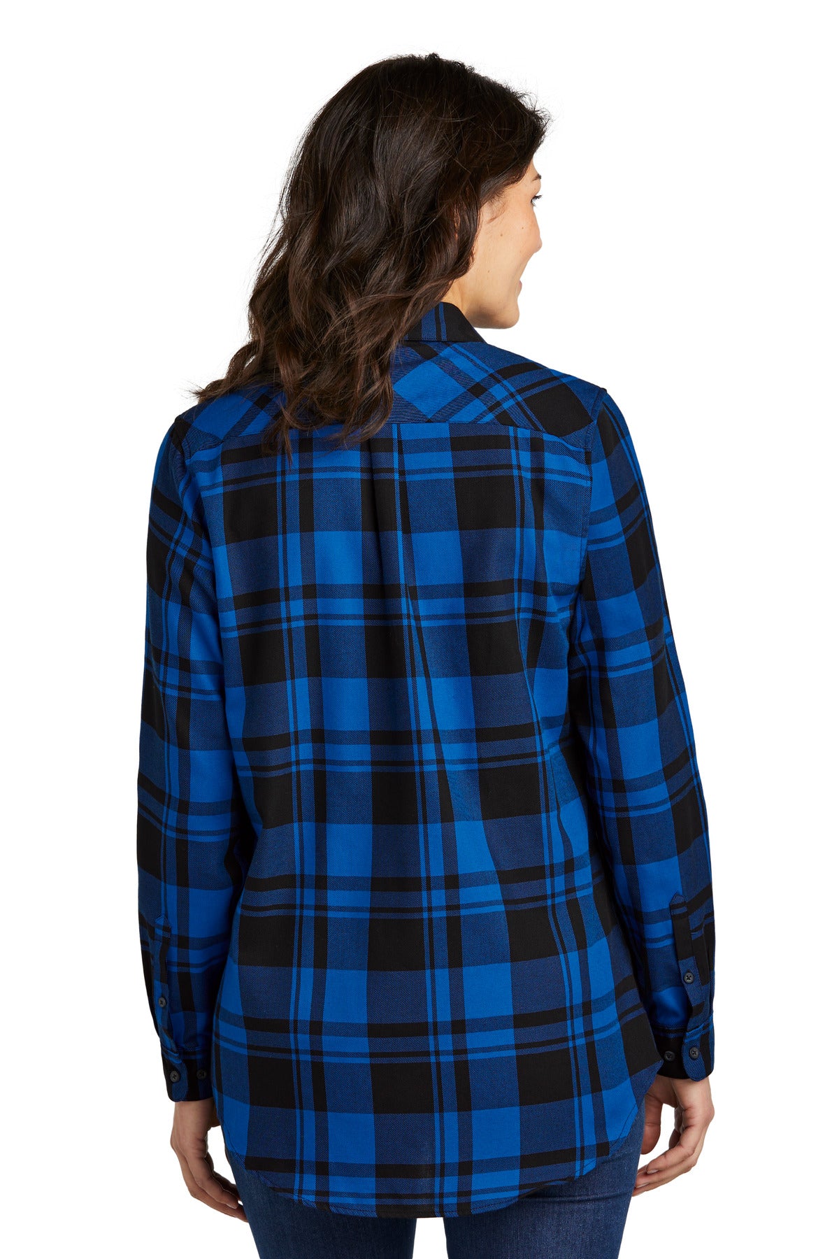 Royal/Black Port Authority Women's Plaid Flannel Tunic . LW668