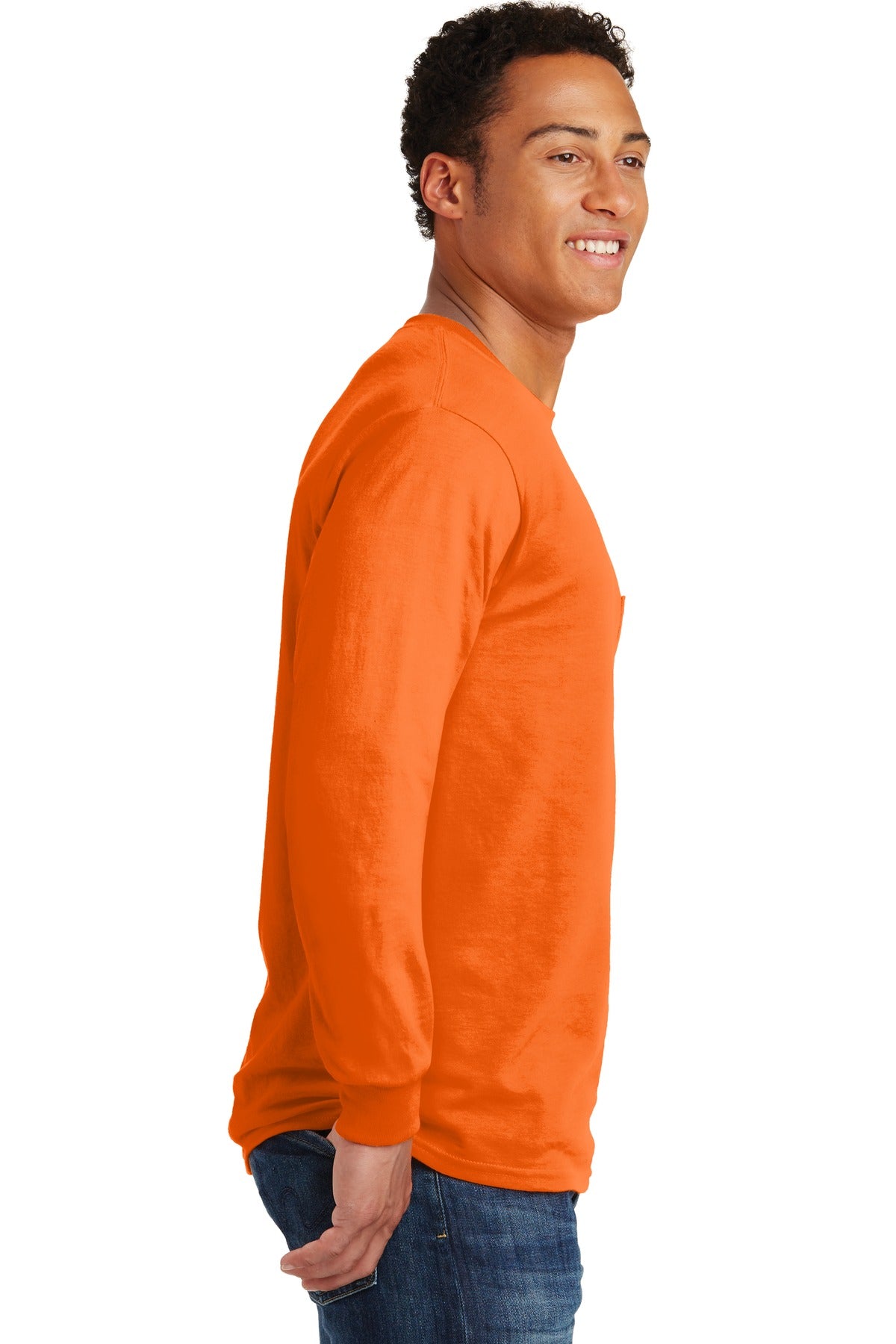 S Orange Gildan - Ultra Cotton 100% US Cotton Long Sleeve T-Shirt with Pocket. 2410