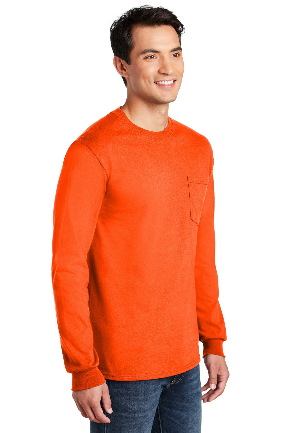 S Orange Gildan - Ultra Cotton 100% US Cotton Long Sleeve T-Shirt with Pocket. 2410