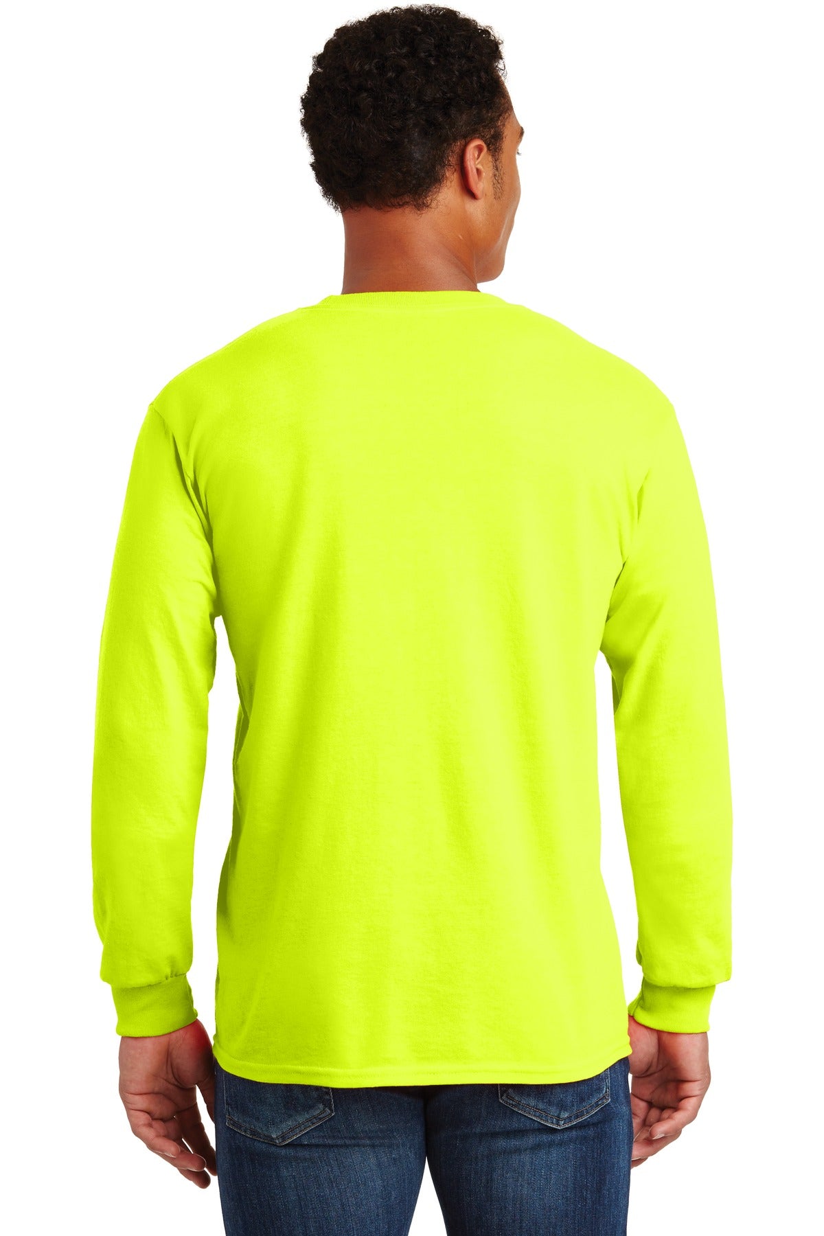 Safety Green Gildan - Ultra Cotton 100% US Cotton Long Sleeve T-Shirt with Pocket. 2410