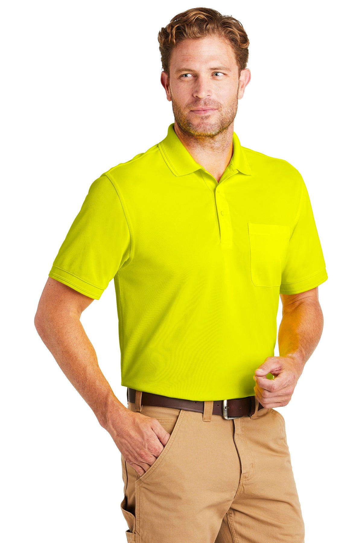 Safety Yellow CornerStone Industrial Snag-Proof Pique Pocket Polo. CS4020P