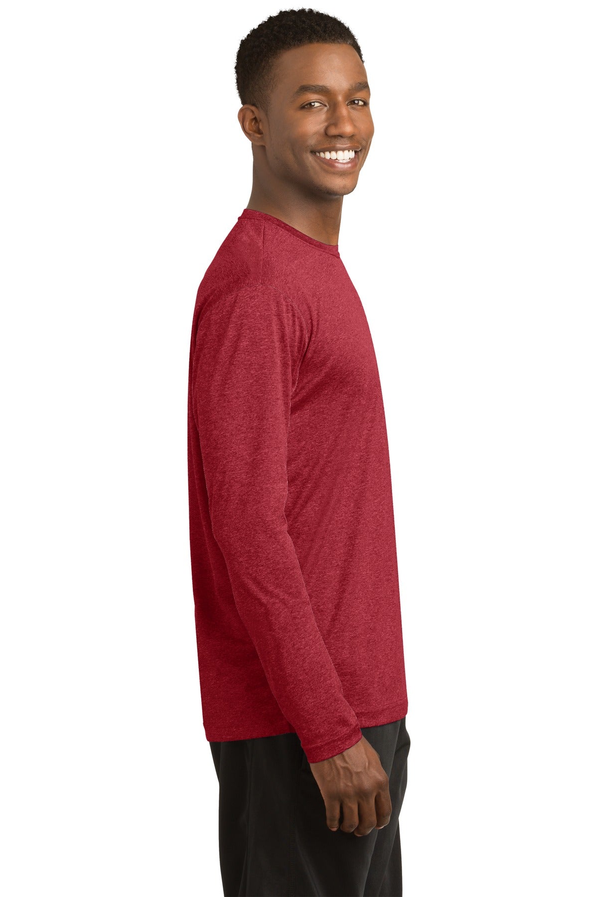 Scarlet Hthr Sport-Tek Long Sleeve Heather Contender Tee. ST360LS
