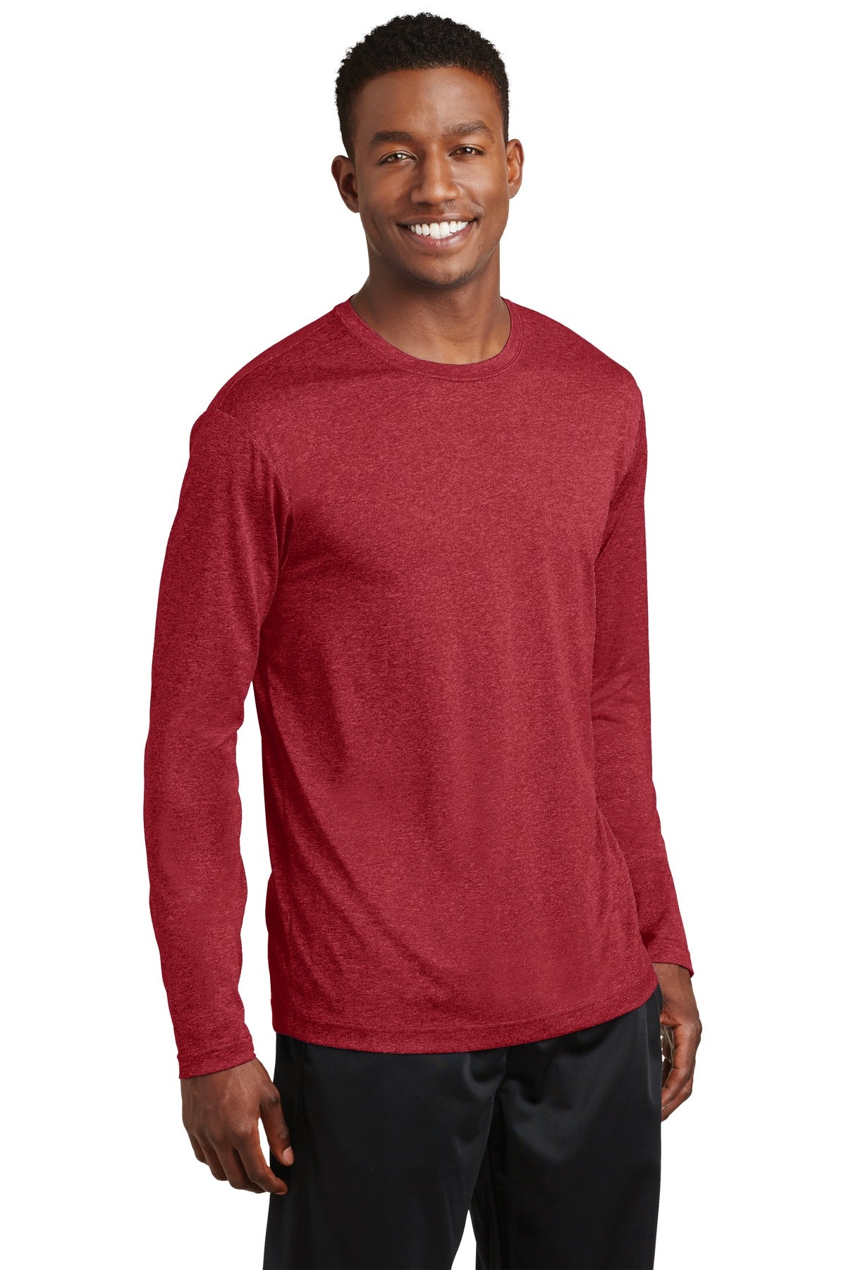 Scarlet Hthr Sport-Tek Long Sleeve Heather Contender Tee. ST360LS