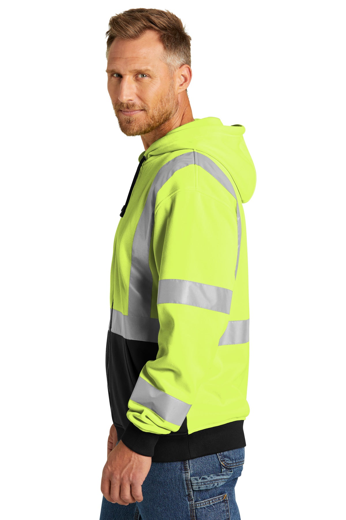 SftyYellow CornerStone A107 Class 3 Heavy-Duty Fleece Full-Zip Hoodie CSF300