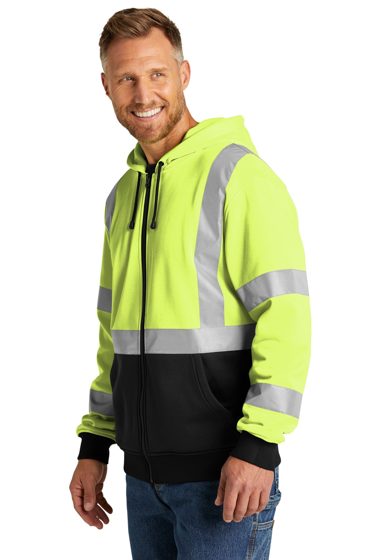 SftyYellow CornerStone A107 Class 3 Heavy-Duty Fleece Full-Zip Hoodie CSF300
