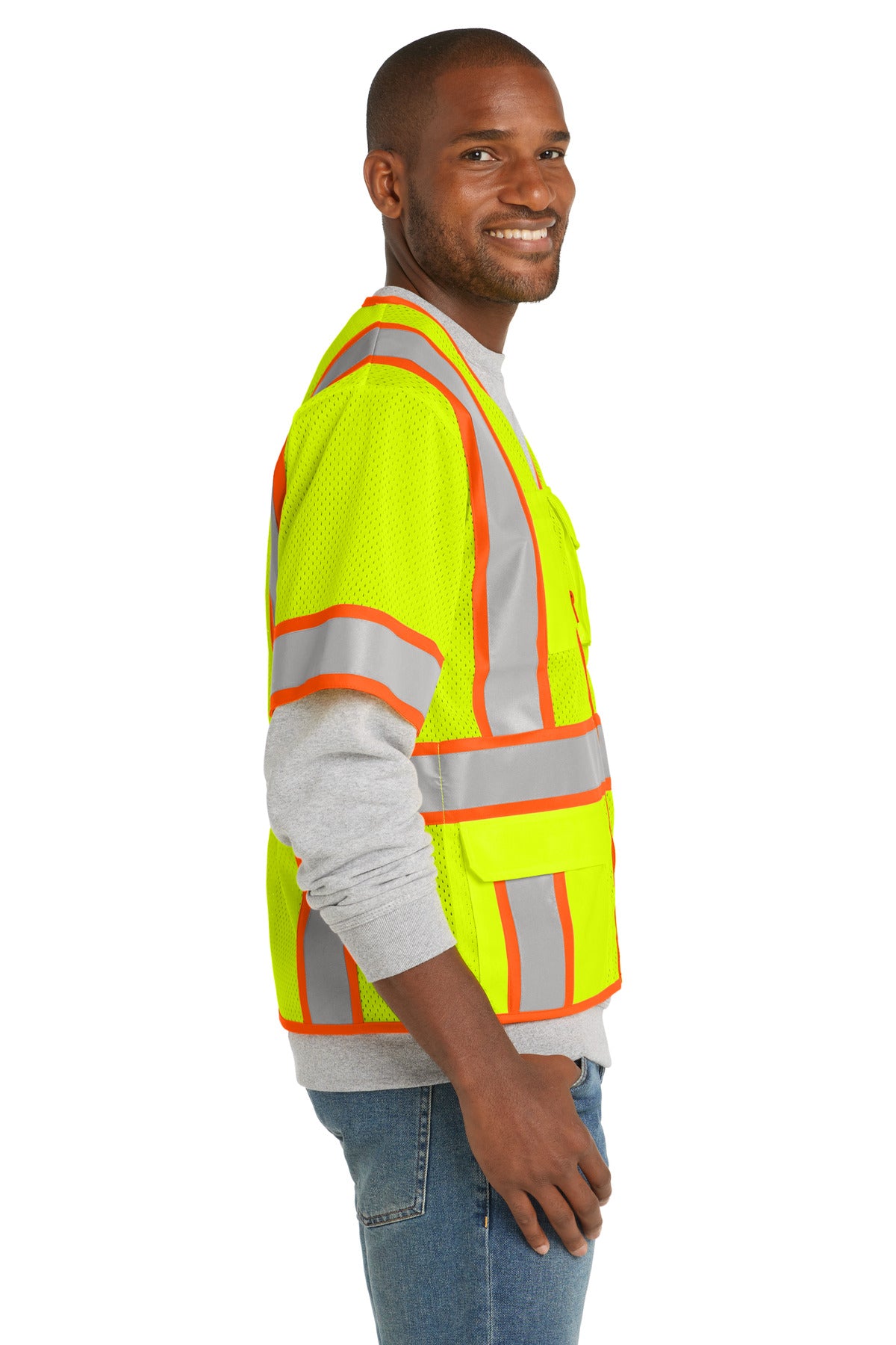 SftyYellow CornerStone ANSI 107 Class 3 Surveyor Mesh Zippered Two-Tone Short Sleeve Vest. CSV106