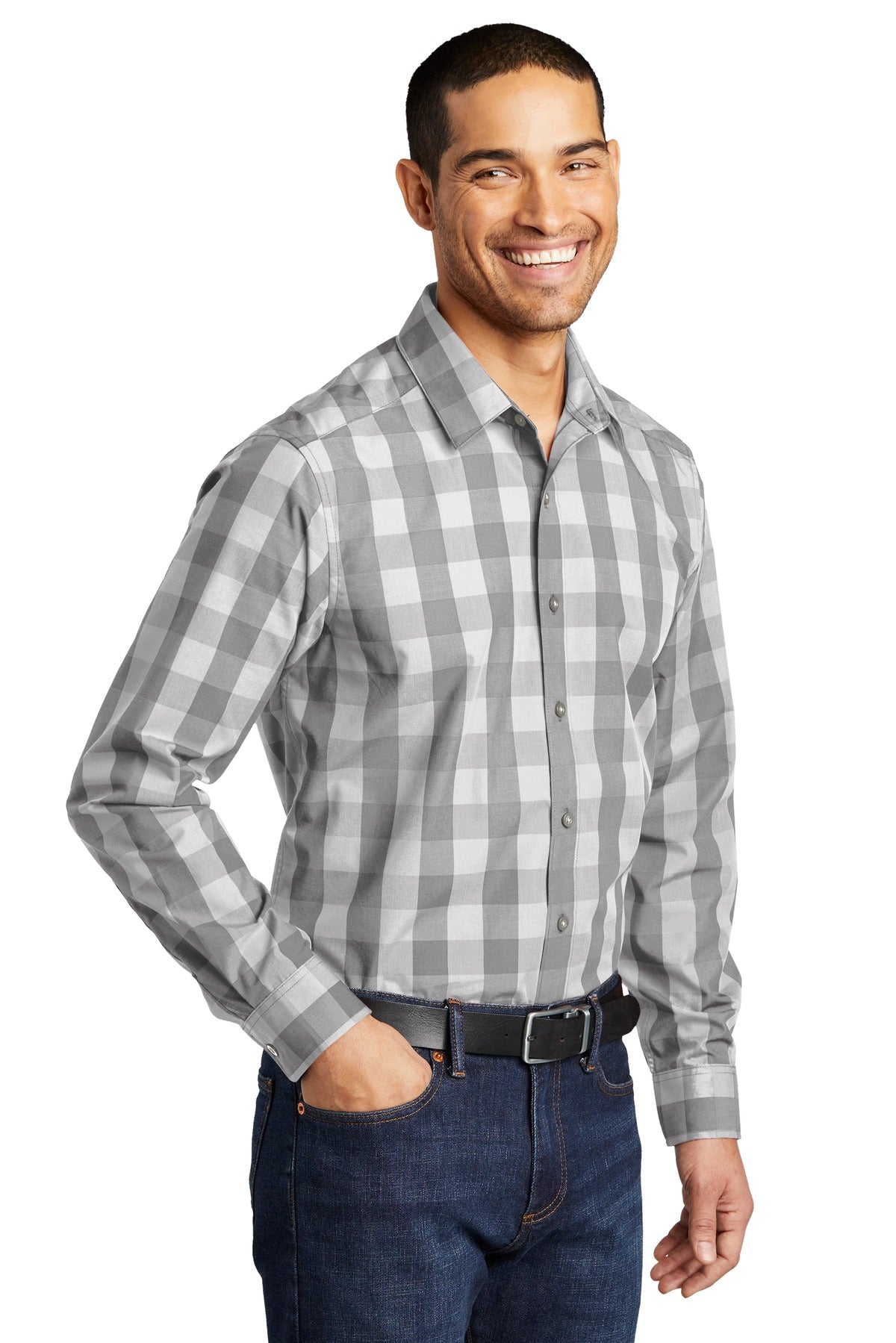 Shadow Grey Port Authority Everyday Plaid Shirt. W670