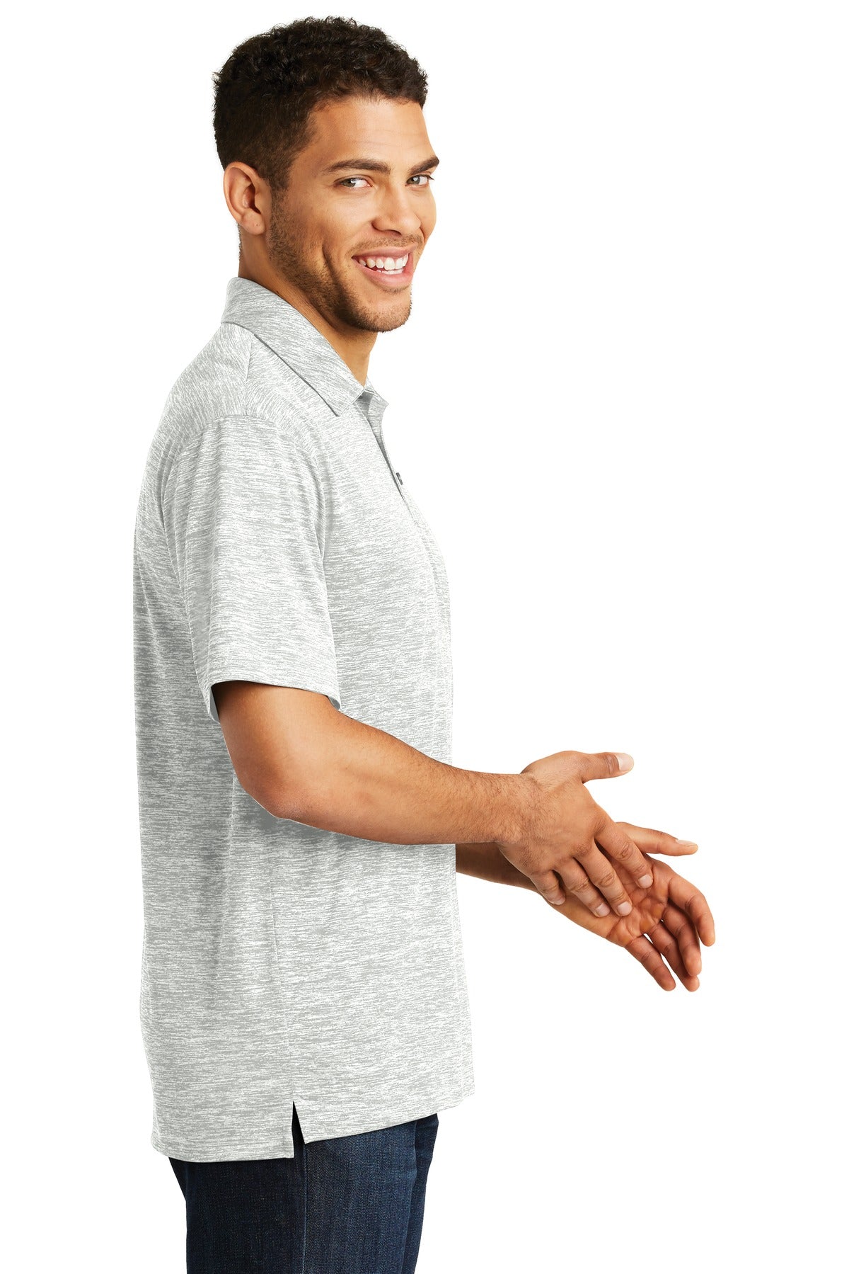 Silver Electrc Sport-Tek PosiCharge Electric Heather Polo. ST590