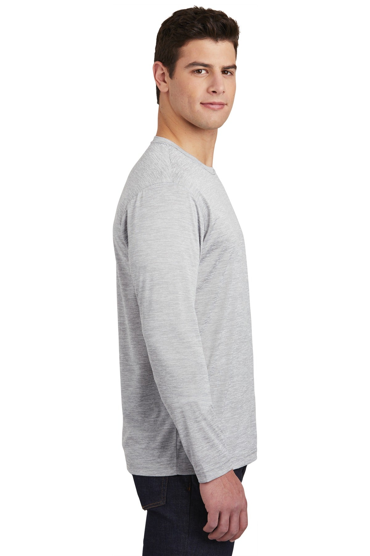 Silver Electrc Sport-Tek PosiCharge Long Sleeve Electric Heather Tee. ST390LS