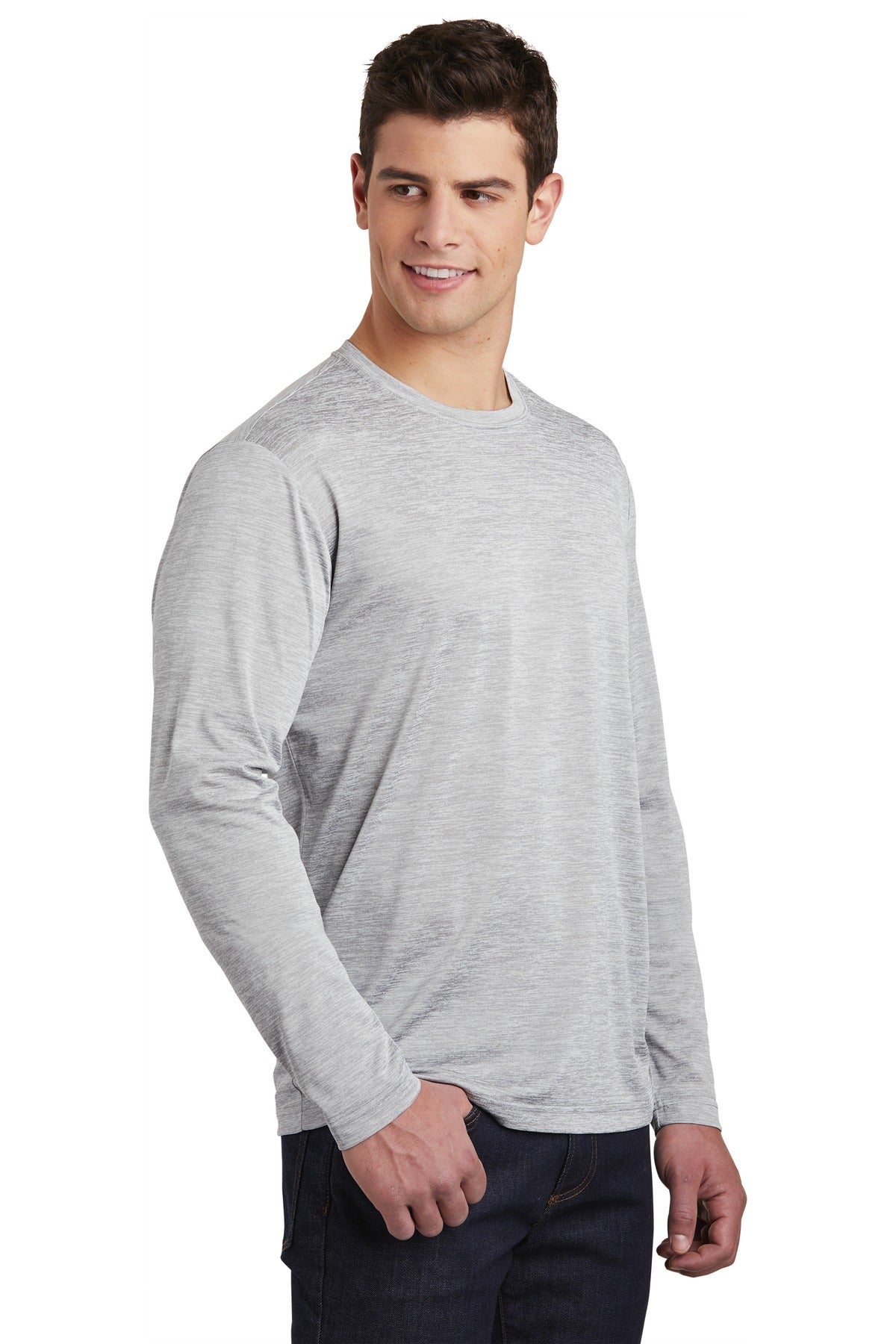 Silver Electrc Sport-Tek PosiCharge Long Sleeve Electric Heather Tee. ST390LS