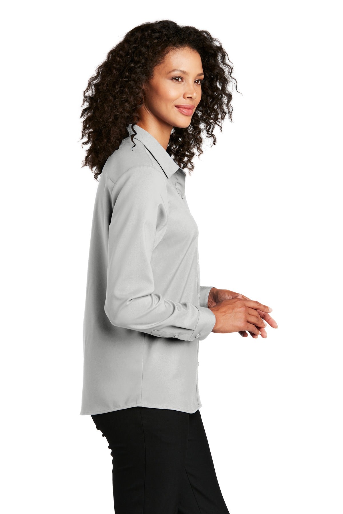 Silver Port Authority Women's Long Sleeve Performance Staff Shirt LW401