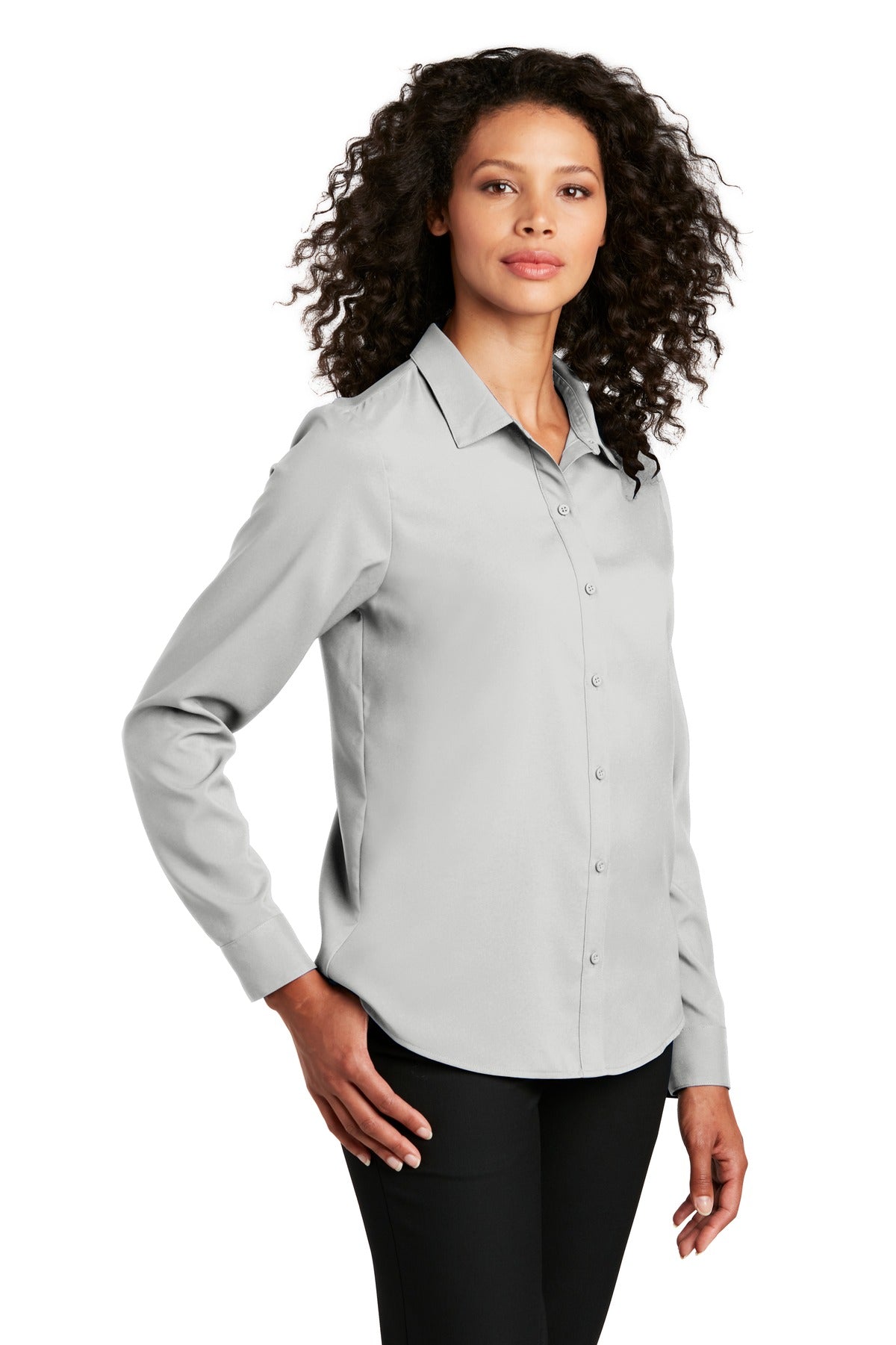 Silver Port Authority Women's Long Sleeve Performance Staff Shirt LW401