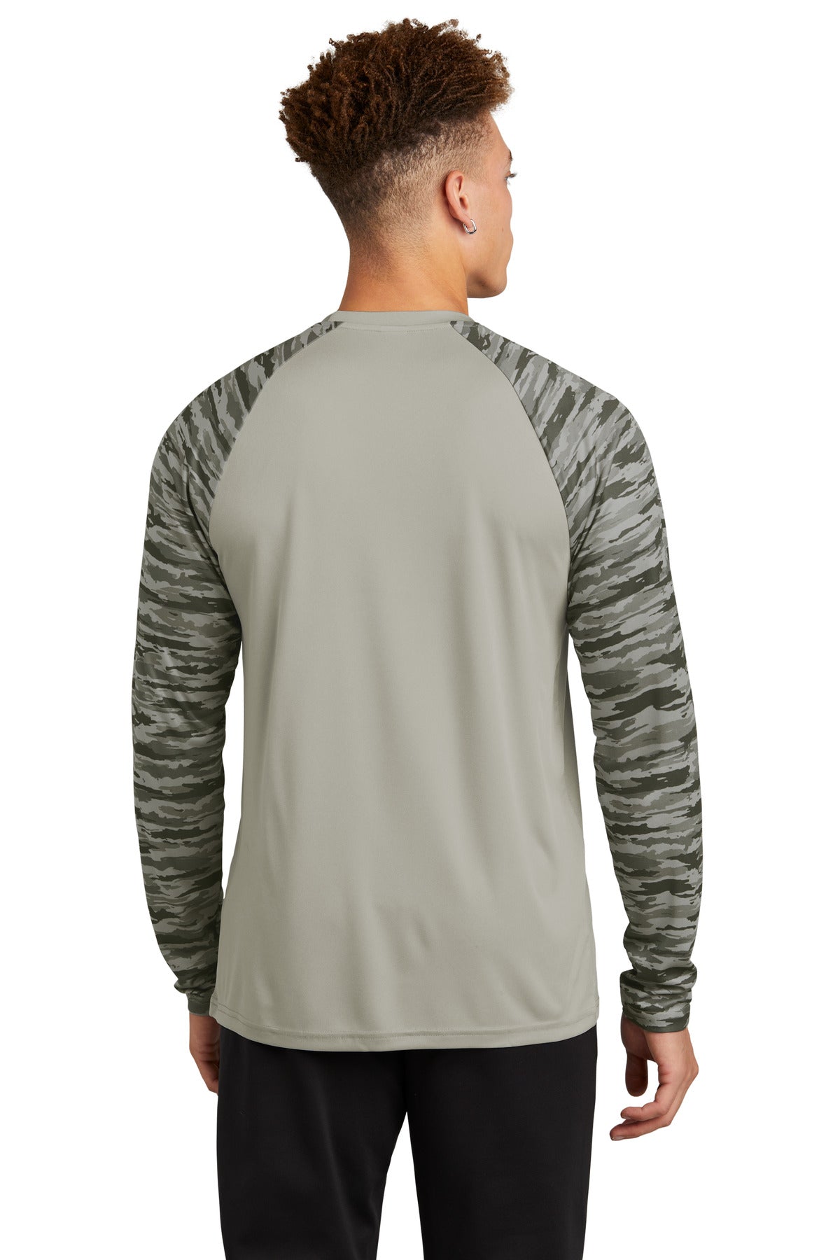 Silver Sport-Tek Drift Camo Colorblock Long Sleeve Tee ST376LS
