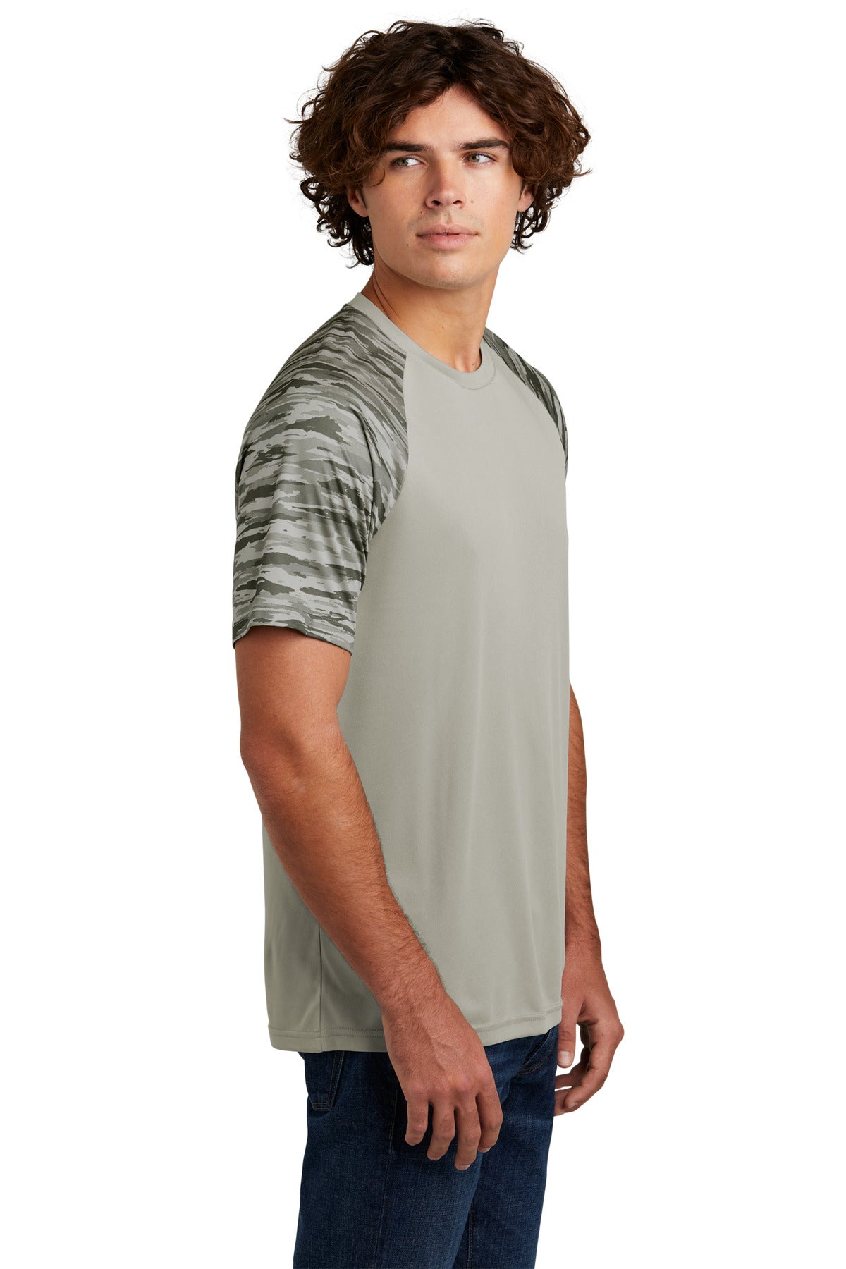 Silver Sport-Tek Drift Camo Colorblock Tee ST376