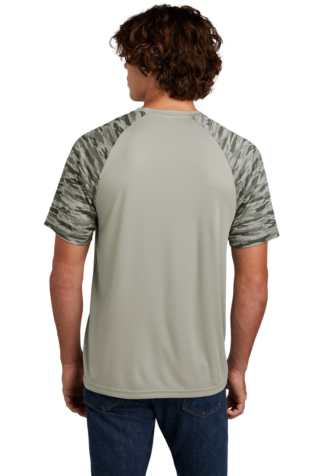 Silver Sport-Tek Drift Camo Colorblock Tee ST376