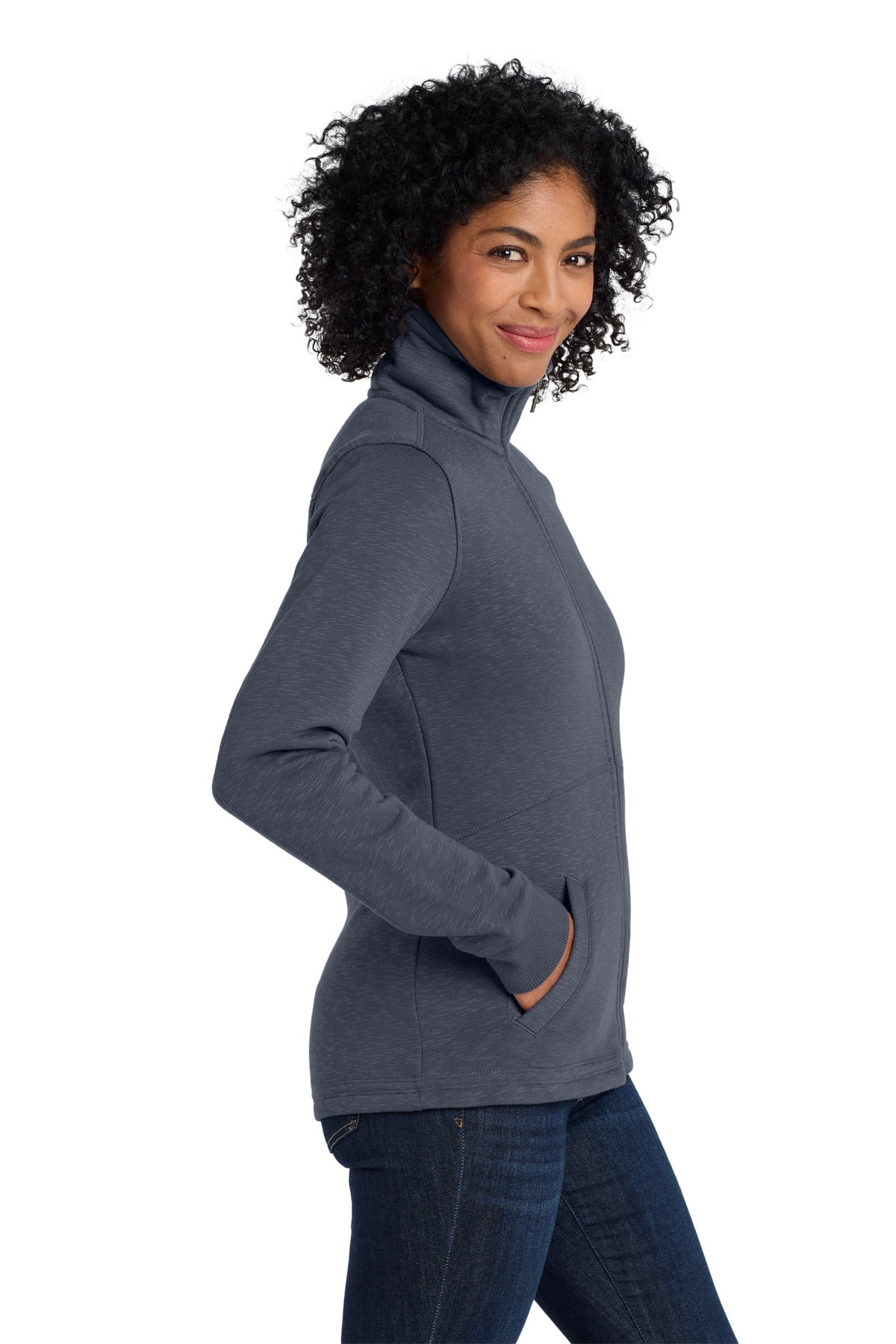 Slate Grey Port Authority Women's Slub Fleece Full-Zip Jacket. L293