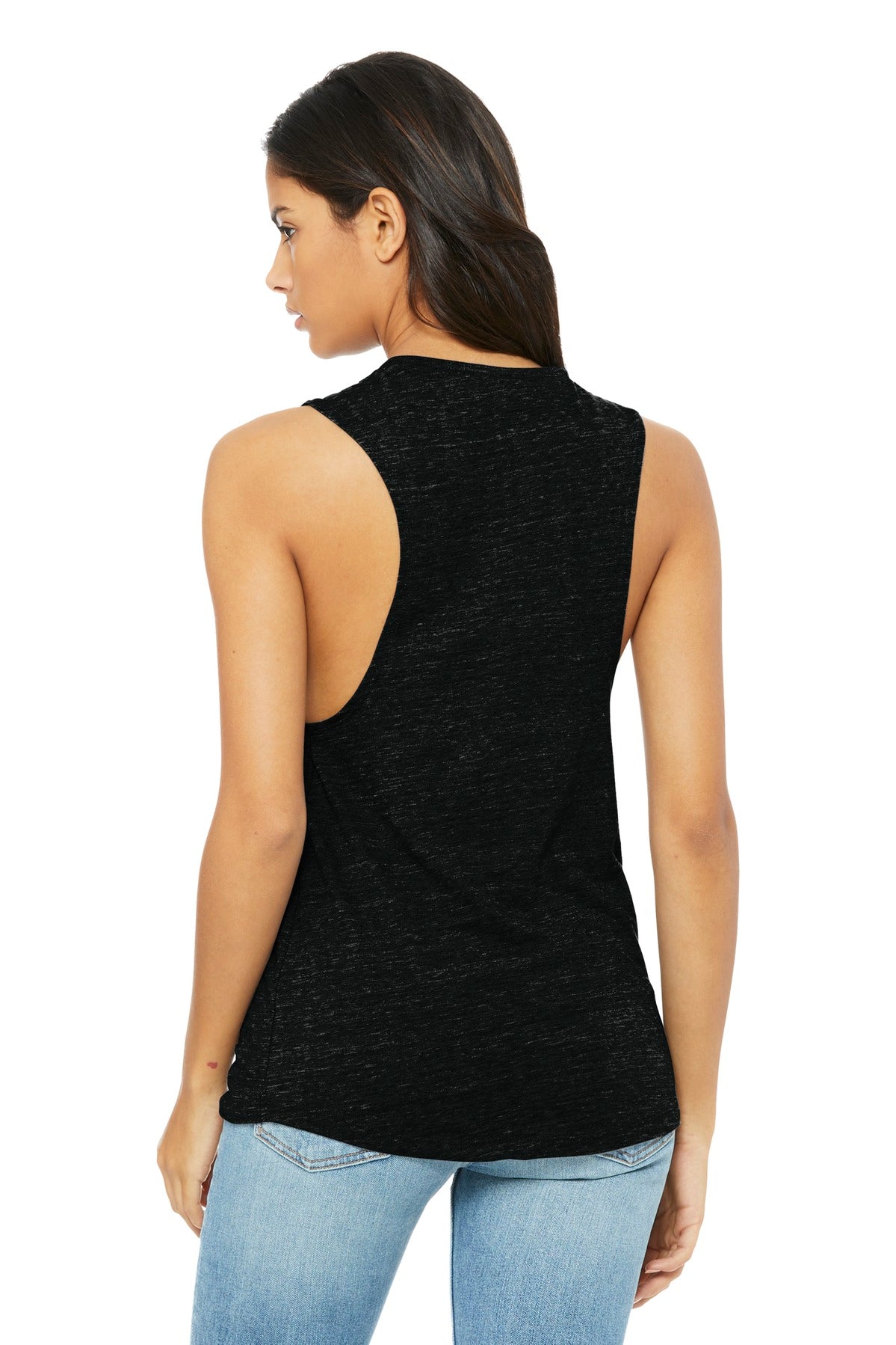 Sld Black Slub BELLA+CANVAS Women's Flowy Scoop Muscle Tank. BC8803