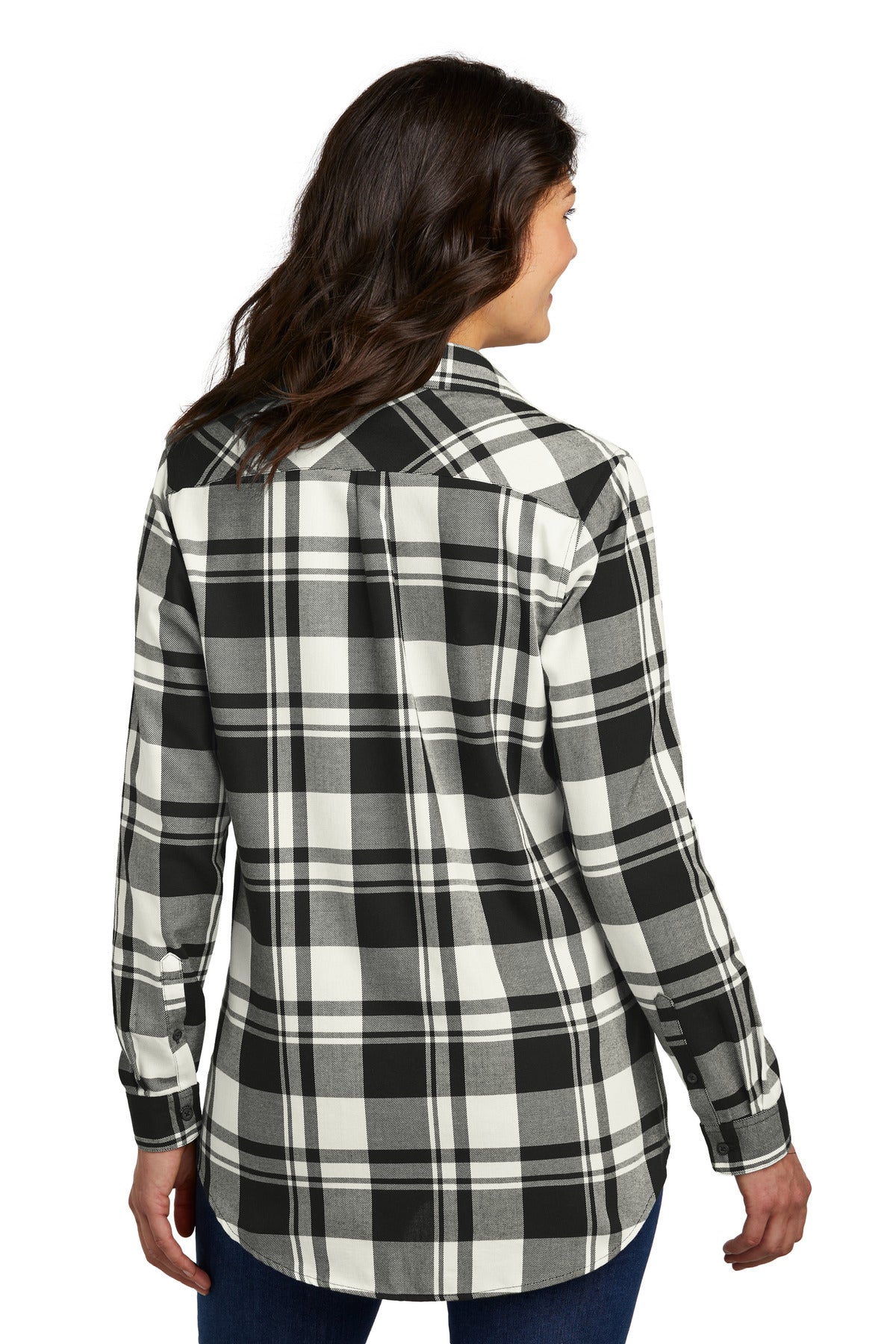 Snow White/Blk Port Authority Women's Plaid Flannel Tunic . LW668