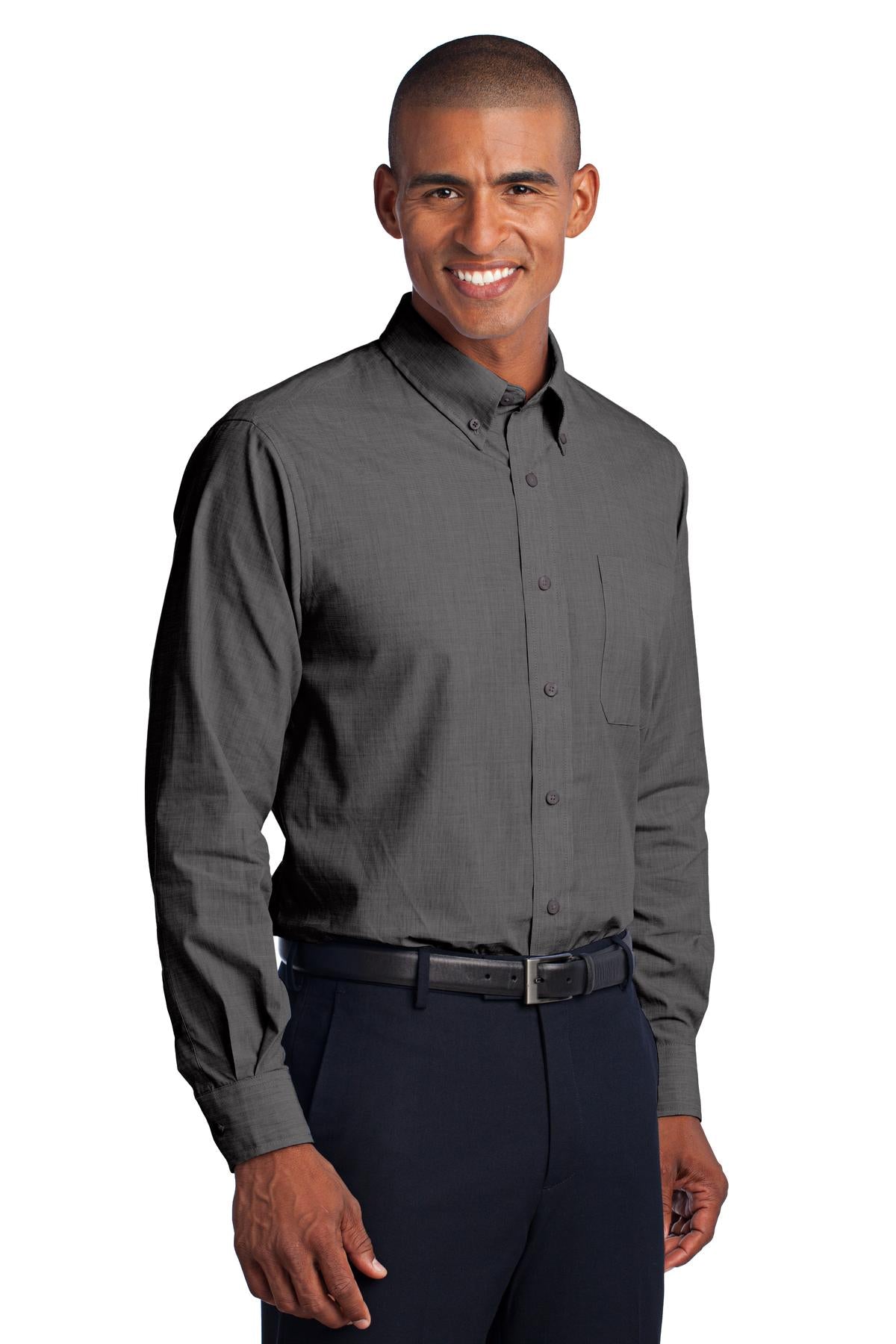 Soft Black Port Authority Crosshatch Easy Care Shirt. S640