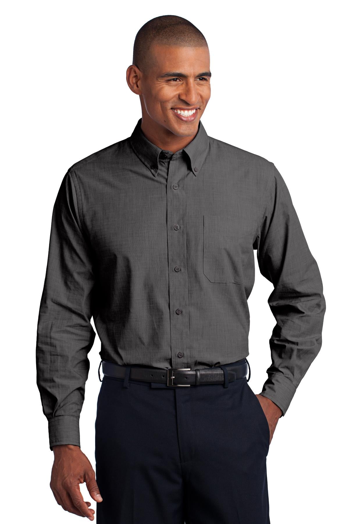 Soft Black Port Authority Crosshatch Easy Care Shirt. S640