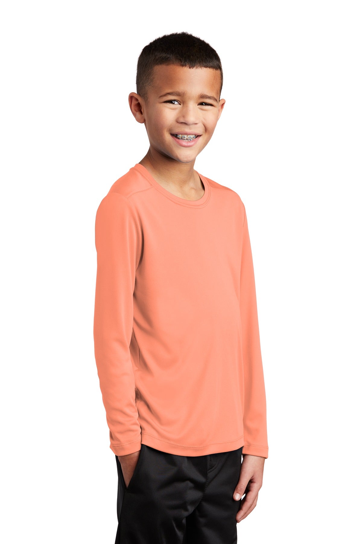 Soft Coral Sport-Tek Youth Posi-UV Pro Long Sleeve Tee. YST420LS