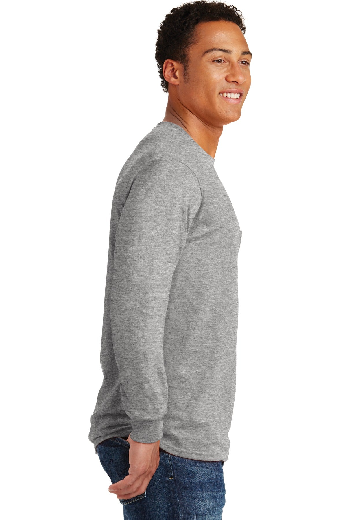 Sport Grey Gildan - Ultra Cotton 100% US Cotton Long Sleeve T-Shirt with Pocket. 2410