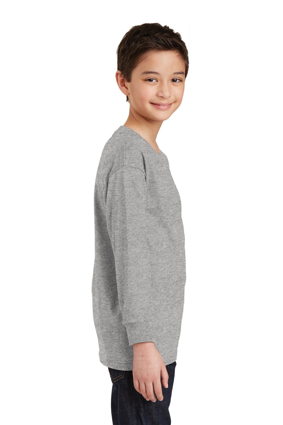 Sport Grey Gildan Youth Heavy Cotton 100% Cotton Long Sleeve T-Shirt. 5400B