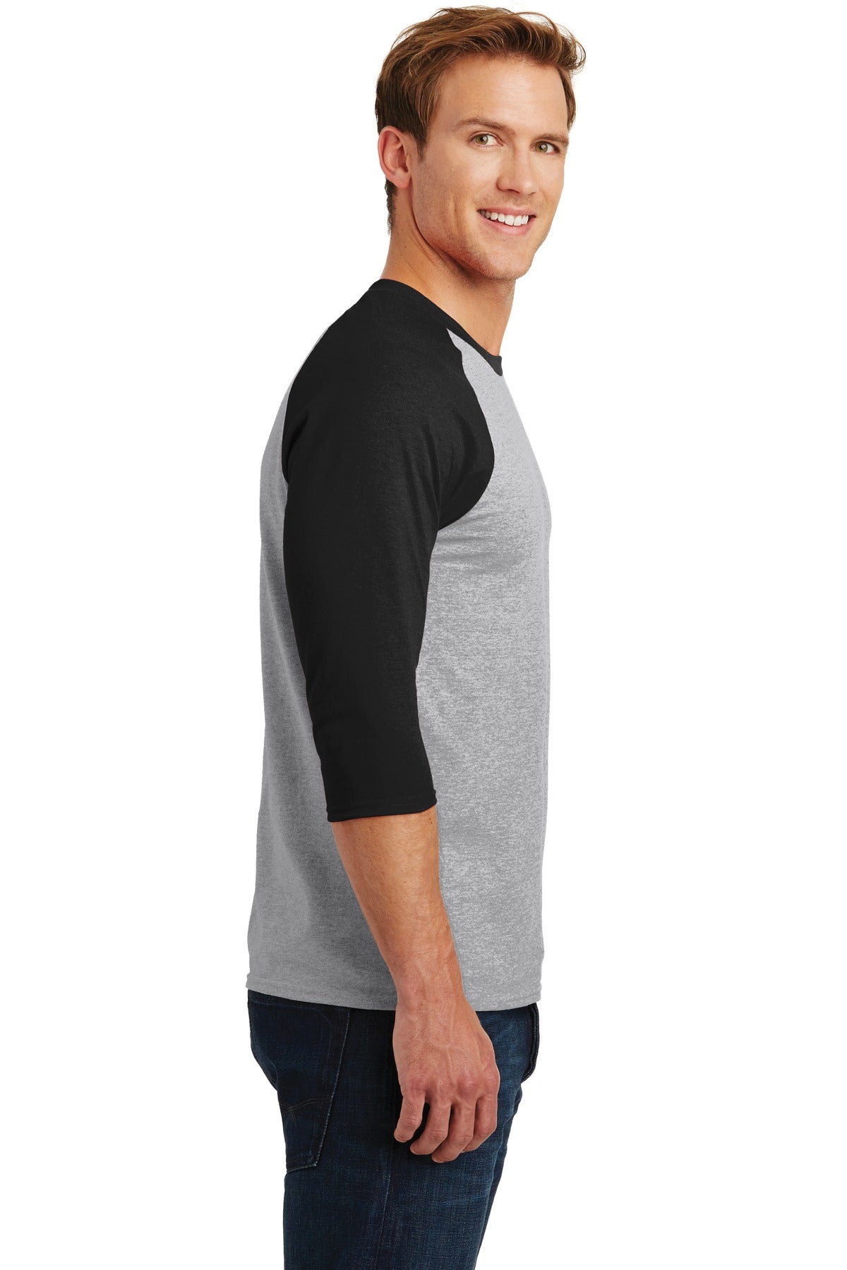 Sport Grey/Blk Gildan Heavy Cotton 3/4-Sleeve Raglan T-Shirt. 5700