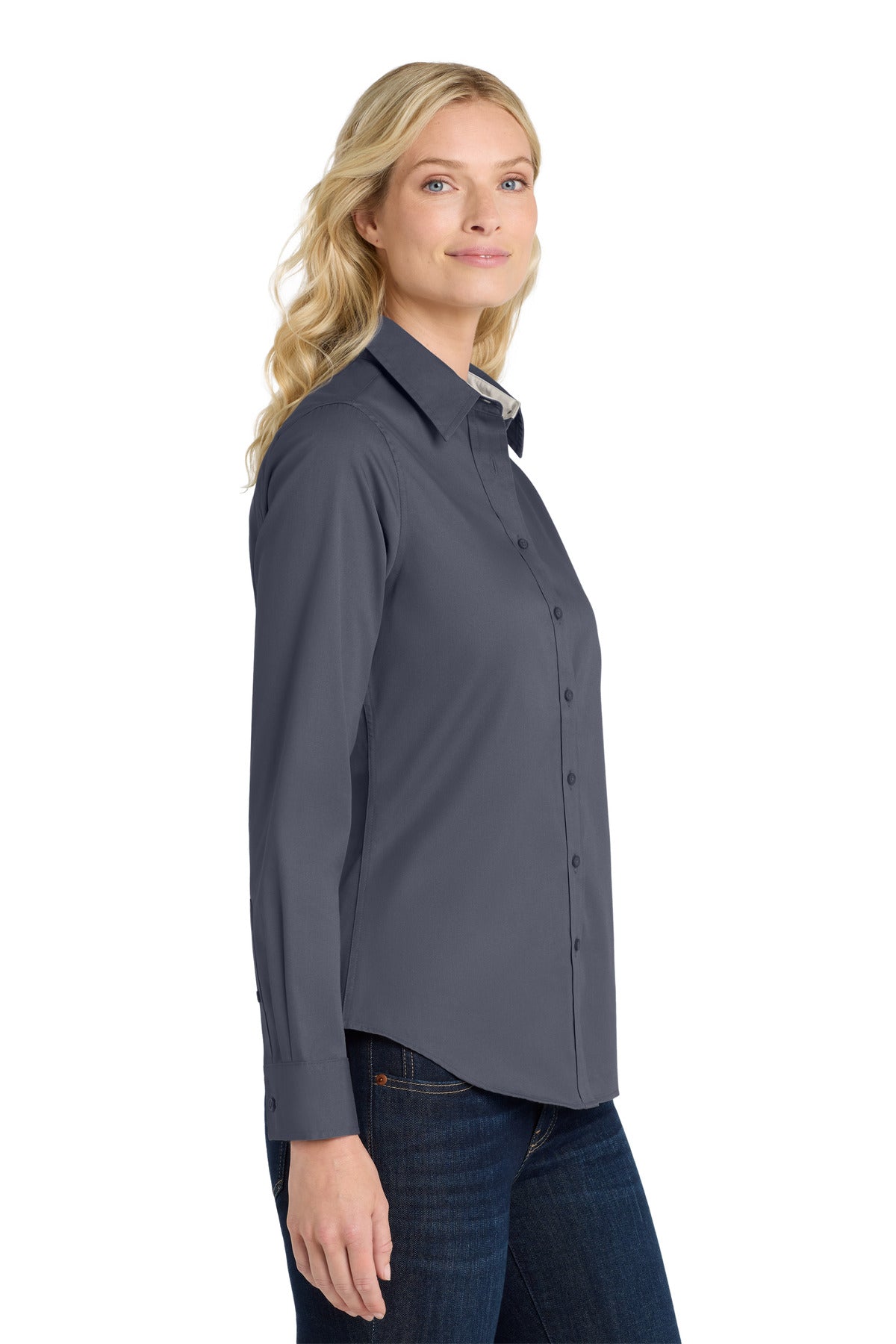 Steel Grey Port Authority Women's Long Sleeve Easy Care Shirt. L608