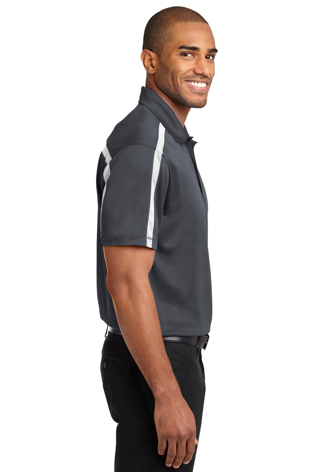 Steel Gy/White Port Authority Silk Touch Performance Colorblock Stripe Polo. K547
