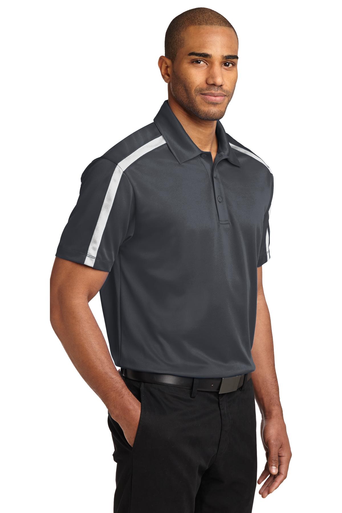 Steel Gy/White Port Authority Silk Touch Performance Colorblock Stripe Polo. K547